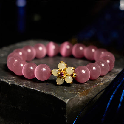 Buddhist Blessing Cat's Eye Chrysoberyl Flower Love Bracelet