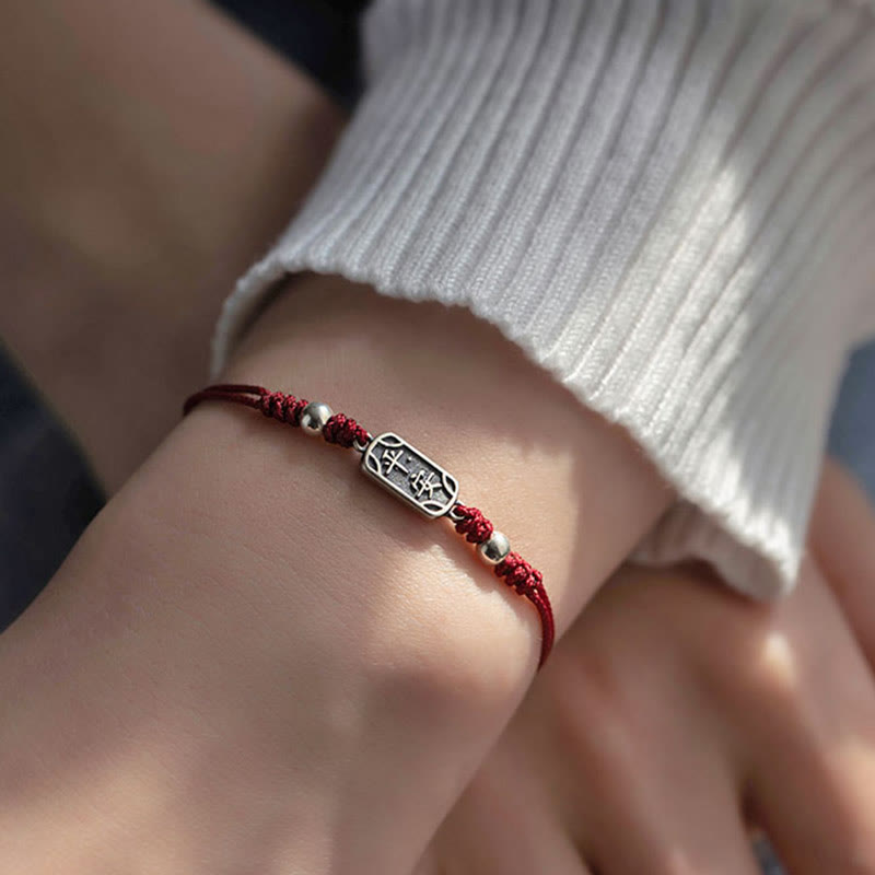Buddhist Blessing Handmade 925 Sterling Silver Peace And Joy Safe Well Protection Braided Bracelet