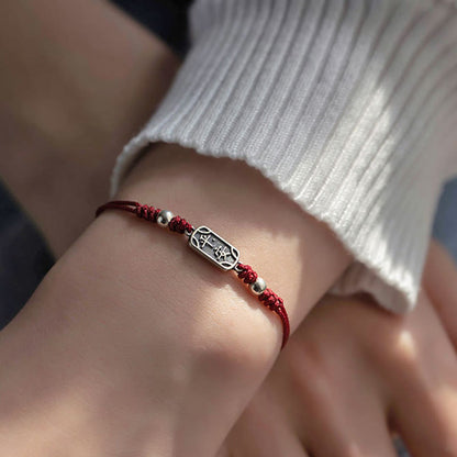Buddhist Blessing Handmade 925 Sterling Silver Peace And Joy Safe Well Protection Braided Bracelet