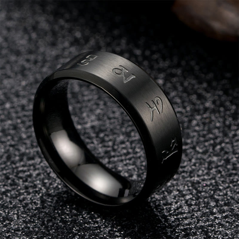 Buddhist Blessing Black Jambhala Mantra Titanium Steel Balance Ring
