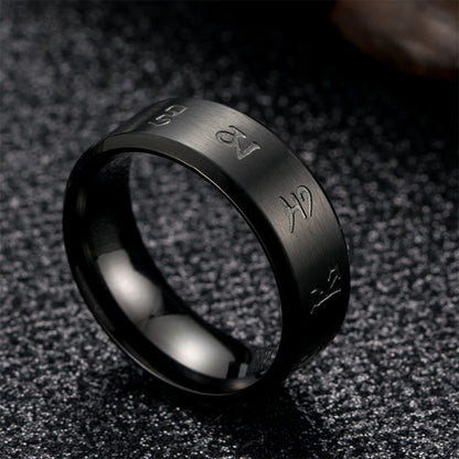 Buddhist Blessing Black Jambhala Mantra Titanium Steel Balance Ring