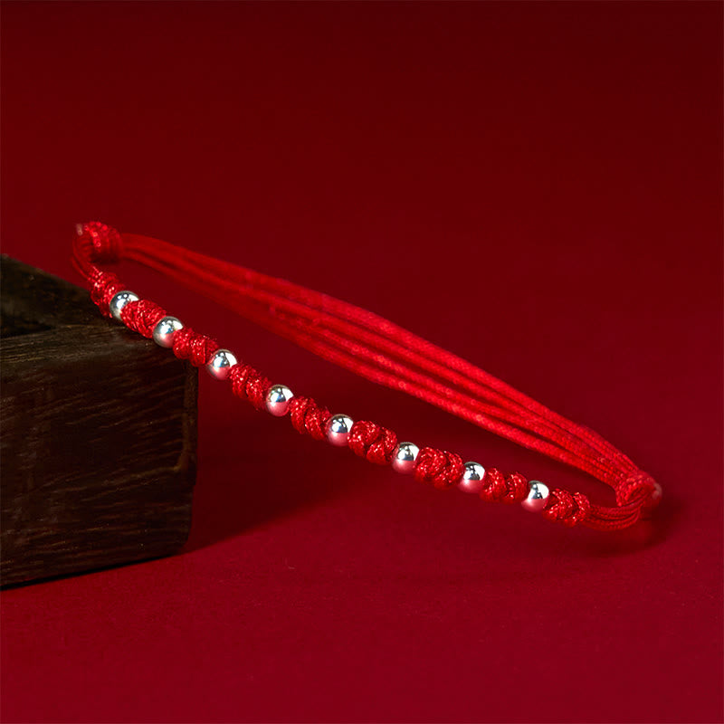 Buddhist Blessing 925 Sterling Silver Beads Red String Adjustable Luck Bracelet