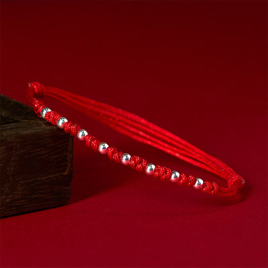 Buddhist Blessing 925 Sterling Silver Beads Red String Adjustable Luck Bracelet
