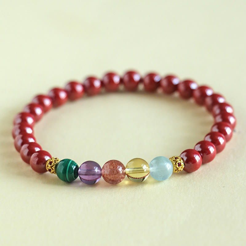Buddhist Blessing Cinnabar Aquamarine Citrine Strawberry Quartz Amethyst Malachite Blessing Bracelet