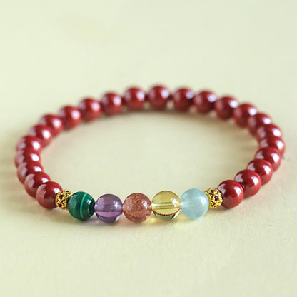 Buddhist Blessing Cinnabar Aquamarine Citrine Strawberry Quartz Amethyst Malachite Blessing Bracelet