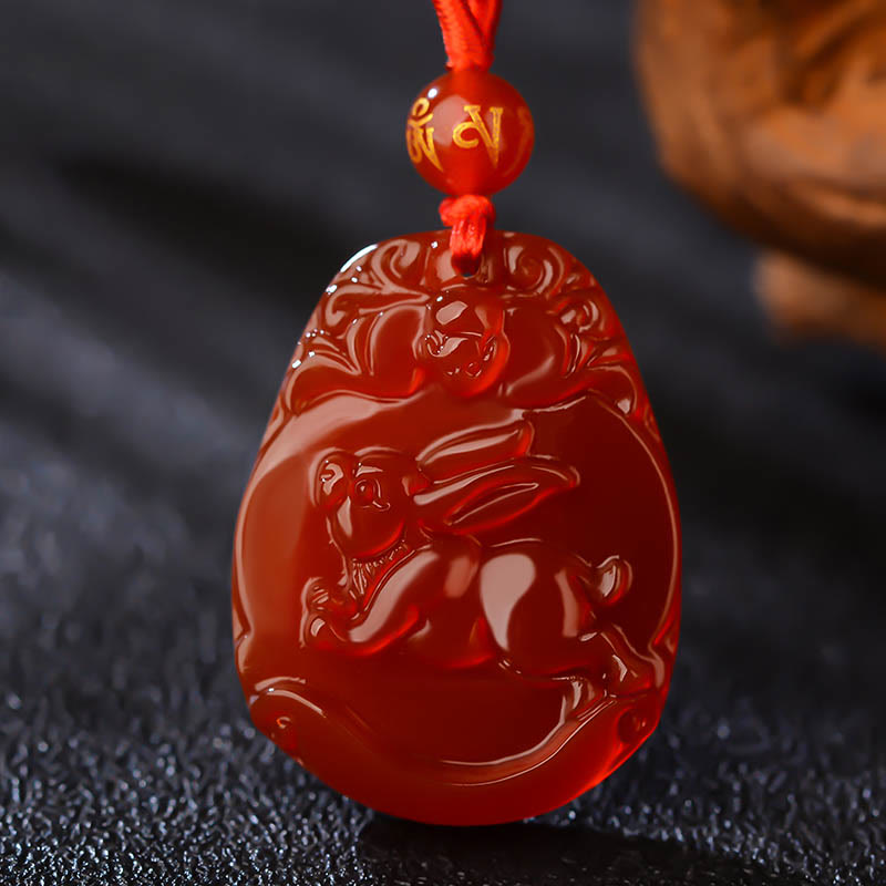 Buddhist Blessing Chinese Zodiac Red Agate Calm Necklace Pendant