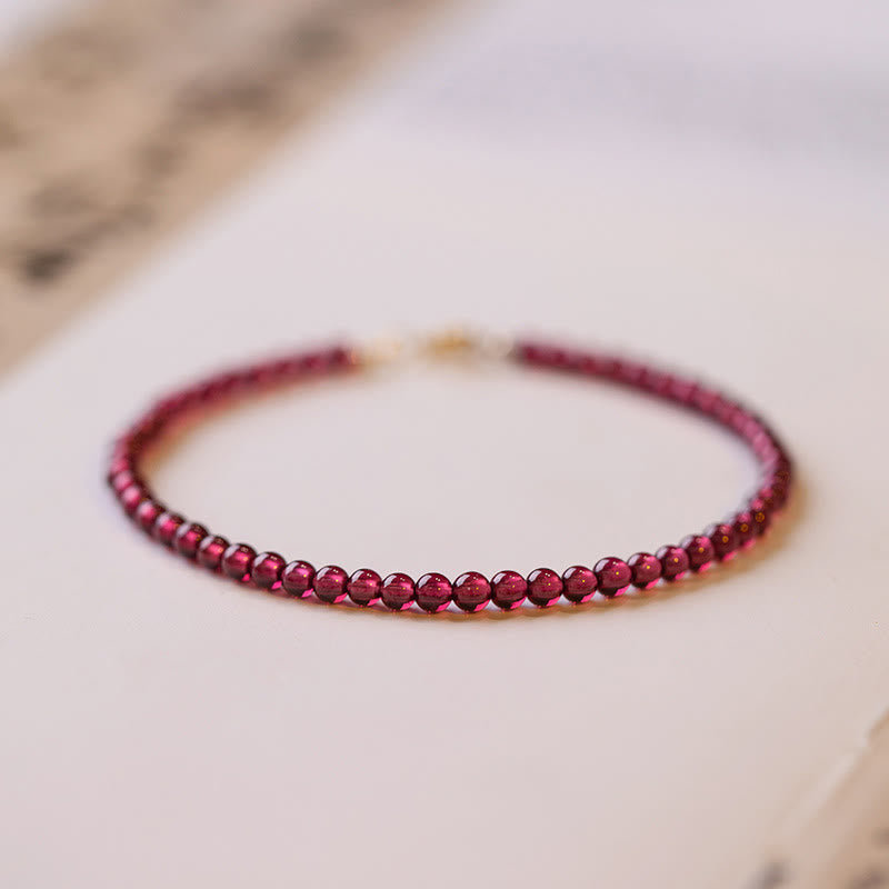 Buddhist Blessing 3mm Natural Small Garnet Ultra-Thin Beads Protection Bracelet