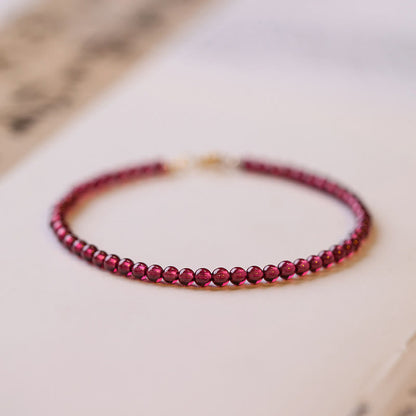 Buddhist Blessing 3mm Natural Small Garnet Ultra-Thin Beads Protection Bracelet