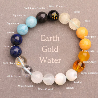 Buddhist Blessing Five Elements Various Agate Crystal Sun Stone Wisdom Bracelet