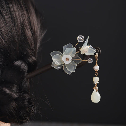 Buddhist Blessing Ebony Jade Shell Magnolia Tassel Blessing Hairpin