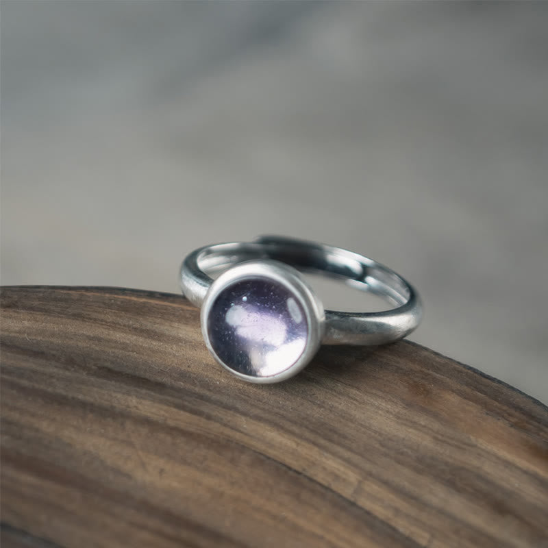 Buddhist Blessing Natural 925 Sterling Silver Amethyst Adjustable Balance Ring