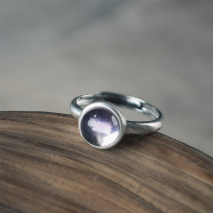 Buddhist Blessing Natural 925 Sterling Silver Amethyst Adjustable Balance Ring
