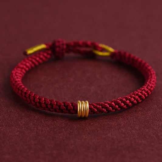 Buddhist Blessing 999 Gold Triple Ring Design Handmade Connection Braided Rope Bracelet