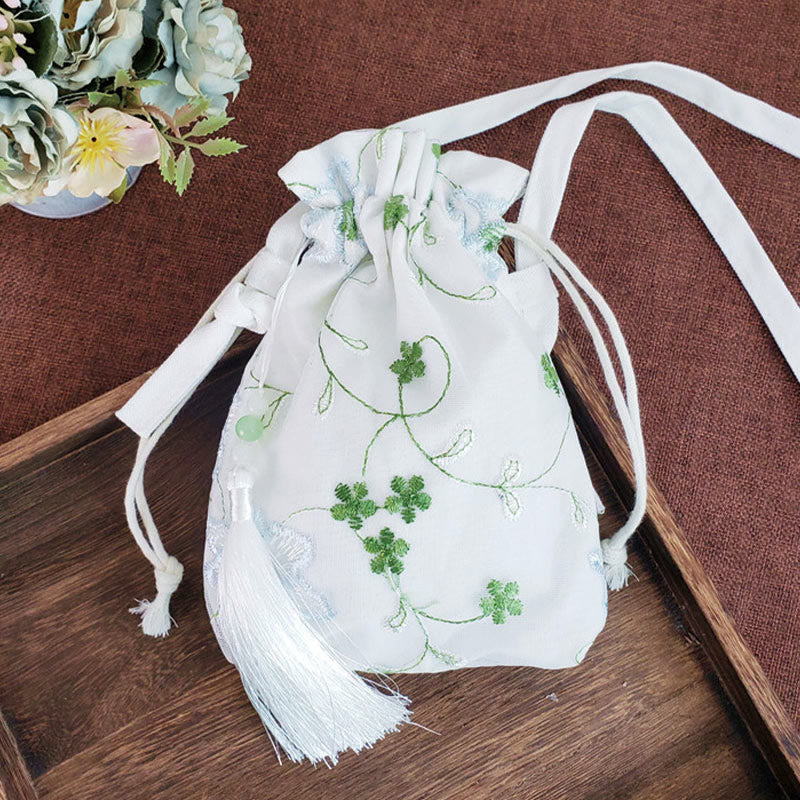 Buddhist Blessing Embroidered Flowers Cherry Blossoms Vine Canvas Crossbody Bag Shoulder Bag