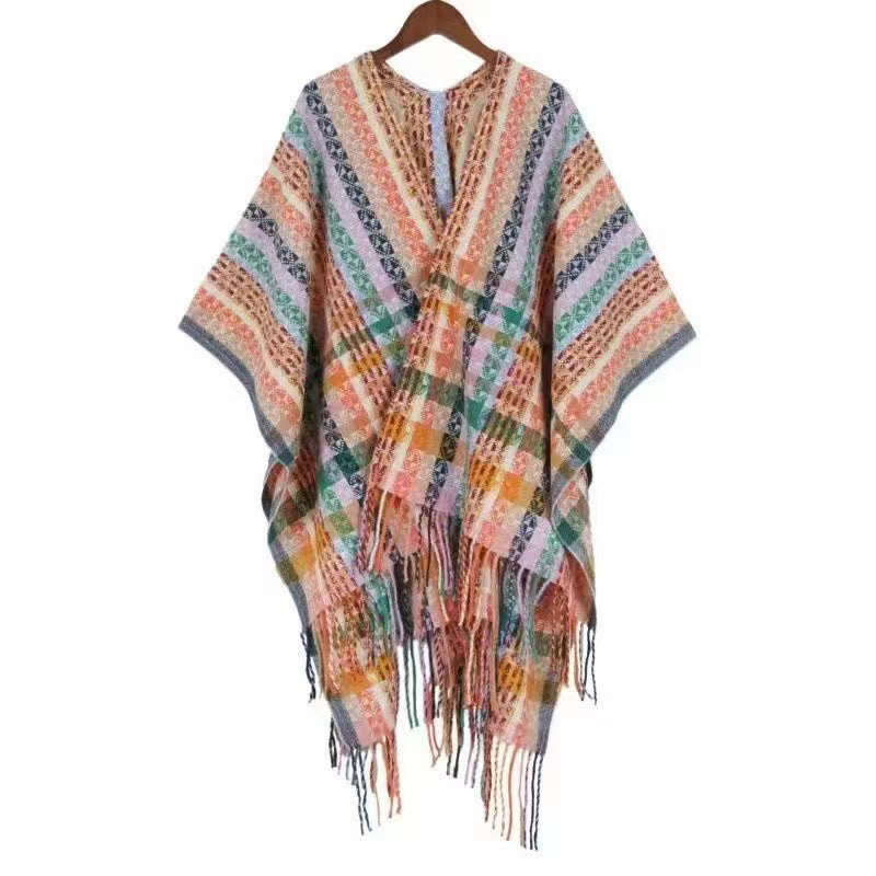 Buddhist Blessing Tibetan Colorful Stripe Geometry Tassels Shawl Fall Winter Soft Scarf Wrap