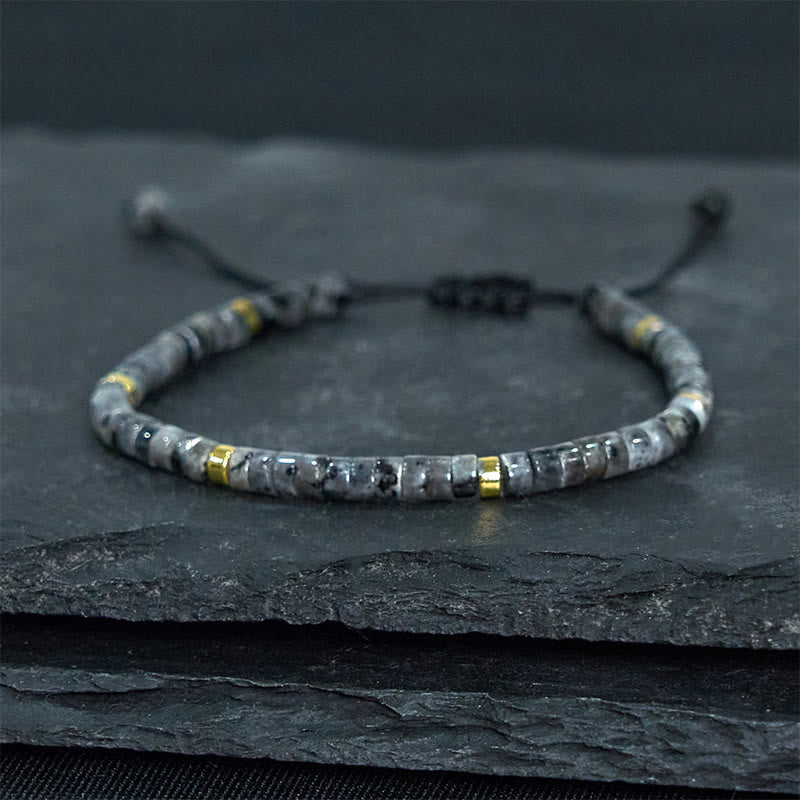 Buddhist Blessing Natural Black Glitter Stone Courage Spacer Bead Bracelet