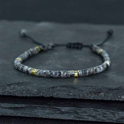 Buddhist Blessing Natural Black Glitter Stone Courage Spacer Bead Bracelet