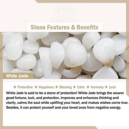 Buddhist Blessing 925 Sterling Silver Crystal Beads White Jade Black Onyx Blessing Elastic Ring