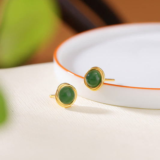 Buddhist Blessing 925 Sterling Silver Hetian Jade Agate Amber Luck Earrings