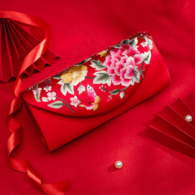 Buddhist Blessing Peony Tulip Su Embroidery Wedding Shopping Purse Handbag Crossbody Bag