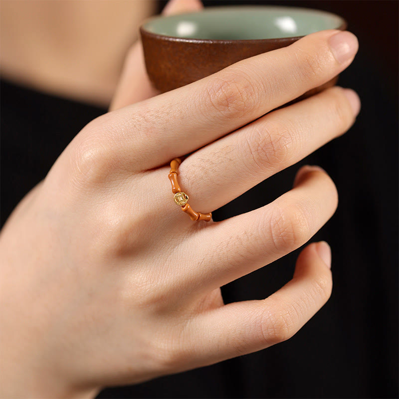 Buddhist Blessing Olive Pit Bead Copper Coin Inner Strength Ring