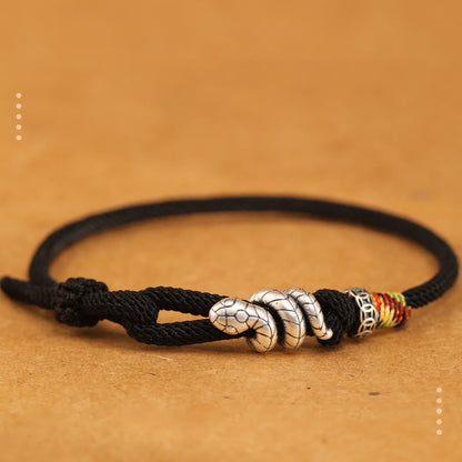 Buddhist Blessing Red String 925 Sterling Silver Year of the Snake Coin Ring Snake Luck Bracelet