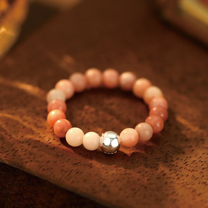 Buddhist Blessing 925 Sterling Silver Crystal Beads White Jade Black Onyx Blessing Elastic Ring