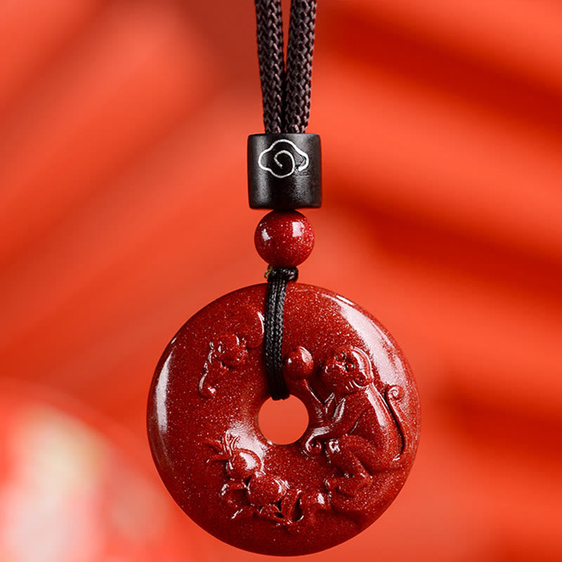 Buddhist Blessing Chinese Zodiac Cinnabar Peace Buckle Calm Necklace Pendant