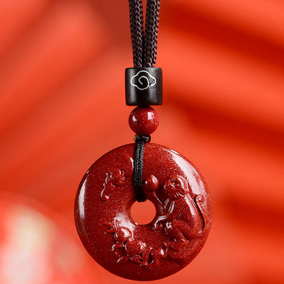 Buddhist Blessing Chinese Zodiac Cinnabar Peace Buckle Calm Necklace Pendant