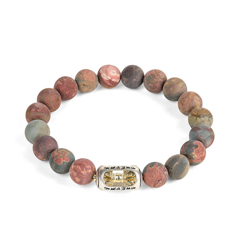 Buddhist Blessing Natural Picasso Jasper Om Mani Padme Hum Energy Bracelet