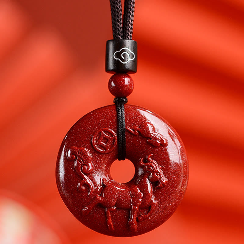 Buddhist Blessing Chinese Zodiac Cinnabar Peace Buckle Calm Necklace Pendant