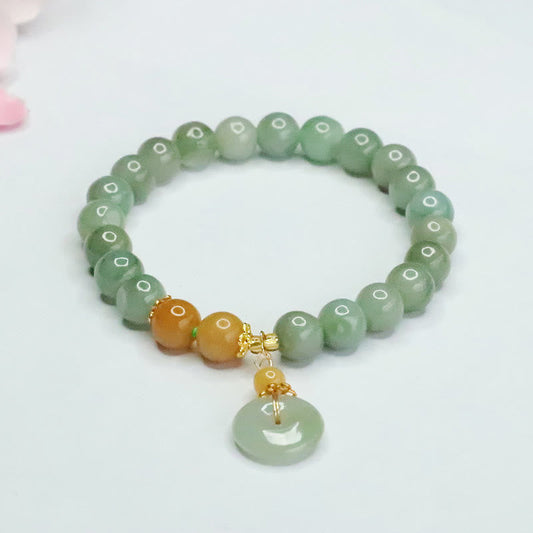Buddhist Blessing Jade Beads Peace Buckle Prosperity Abundance Bracelet