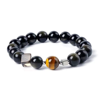 Buddhist Blessing Black Obsidian Eagle's Eye Stone Gold Sheen Obsidian Tiger's Eye Strength Bracelet