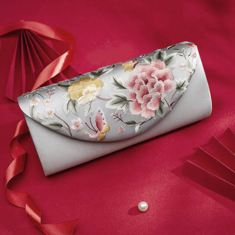 Buddhist Blessing Peony Tulip Su Embroidery Wedding Shopping Purse Handbag Crossbody Bag