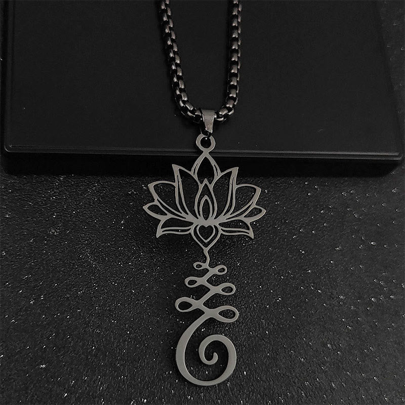 Buddhist Blessing Chakra Symbol Irregular Design Lotus Stainless Steel Enlightenment Necklace Pendant