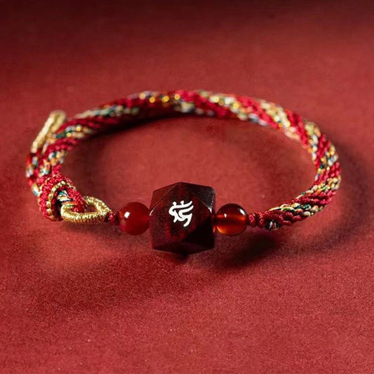 Buddhist Blessing Chinese Zodiac Natal Buddha Small Leaf Red Sandalwood Red String Protection Bracelet