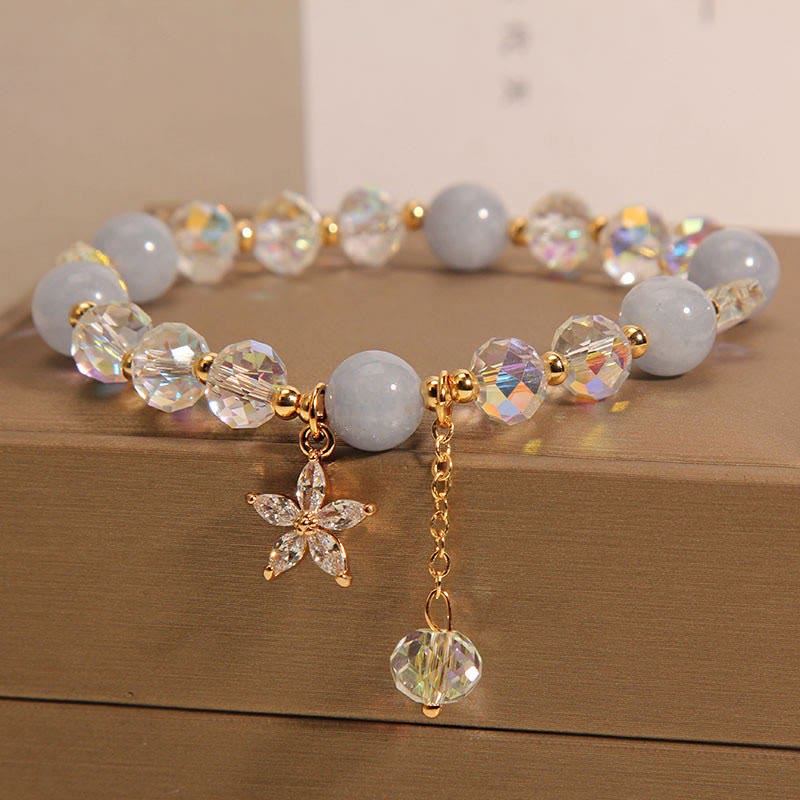 Buddhist Blessing Natural Aquamarine Crystal Zircon Flower Peace Healing Bracelet