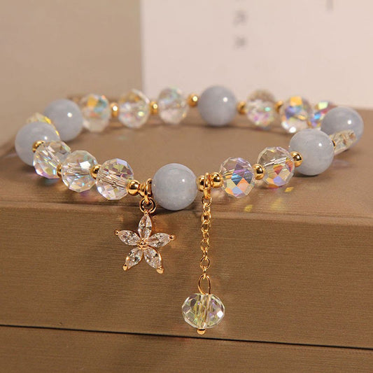 Buddhist Blessing Natural Aquamarine Crystal Zircon Flower Peace Healing Bracelet