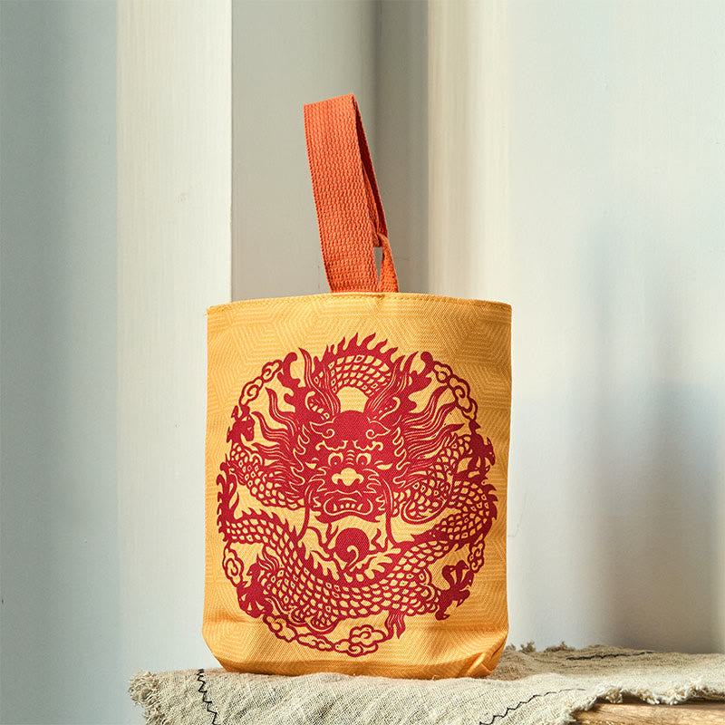 Buddhist Blessing Chinese Dragon Persimmon Canvas Handbag