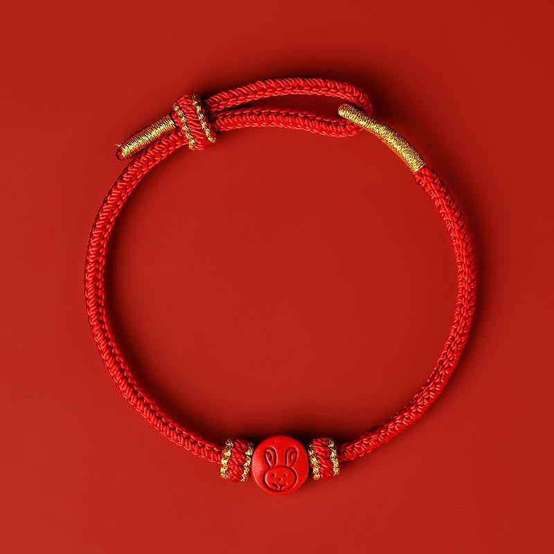 Buddhist Blessing Chinese Zodiac Red String Eight Thread Peace Knot Cinnabar Protection Luck Bracelet