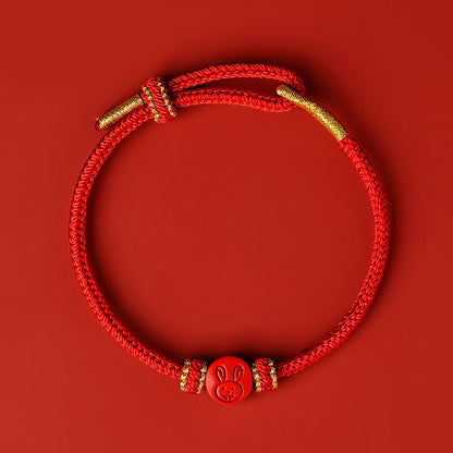 Buddhist Blessing Chinese Zodiac Red String Eight Thread Peace Knot Cinnabar Protection Luck Bracelet