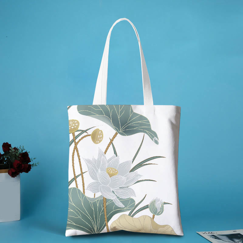 Buddhist Blessing Canvas Metal Lotus Shoulder Bag