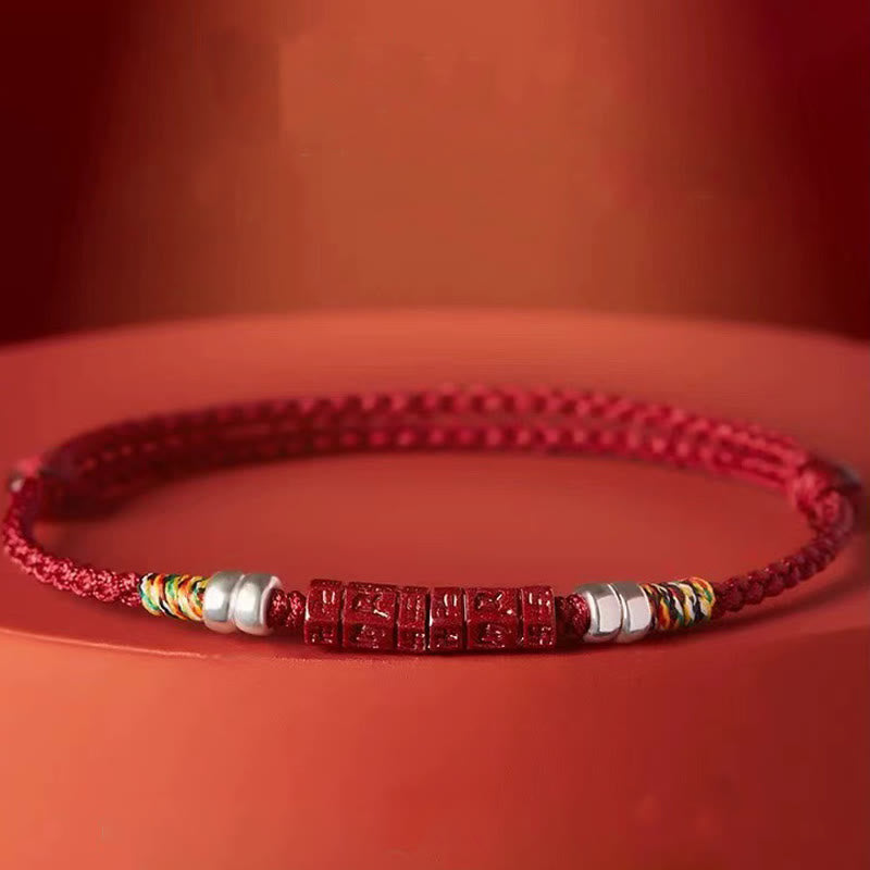 Buddhist Blessing 925 Sterling Silver Om Mani Padme Hum Cinnabar Blessing Child Adult Bracelet
