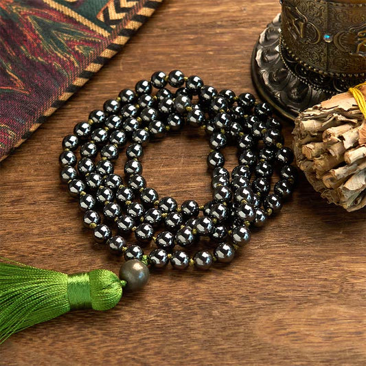 Buddhist Blessing 108 Mala Beads Natural Stone Hematite Tassel Powerful Bracelet