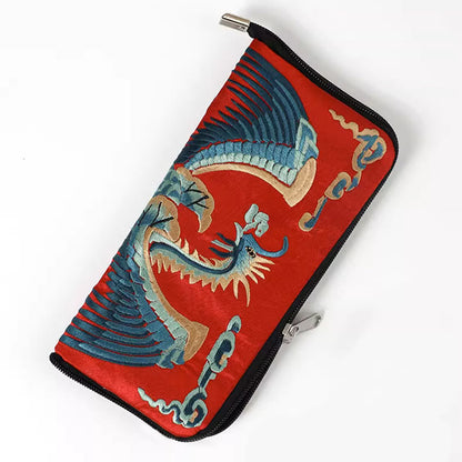 Buddhist Blessing Mythical Beast Phoenix Dragon Qilin Su Embroidery Ticket Folder Storage Journey Shopping Purse Handbag