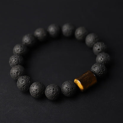 Buddhist Blessing Lava Rock Ebony Wood Tiger Eye Healing Bracelet
