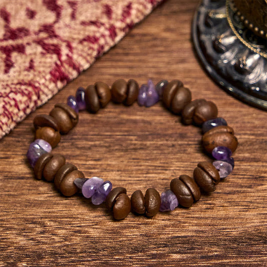 Buddhist Blessing Handmade Natural Coffee Beans Amethyst Citrine Amazonite Irregular Crystal Bracelet