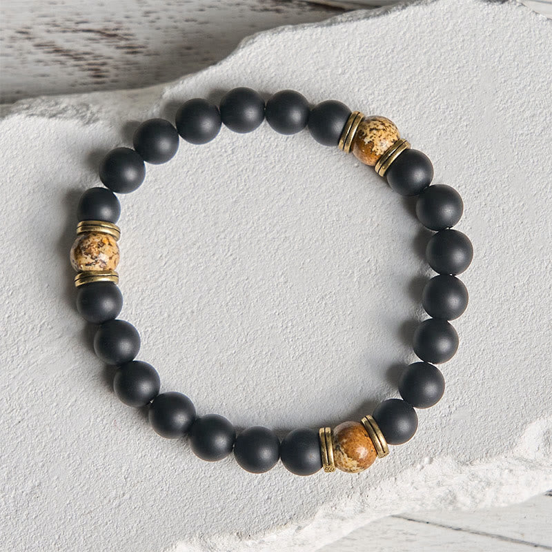 Buddhist Blessing Natural Frosted Black Onyx Picture Jasper Fortune Bracelet