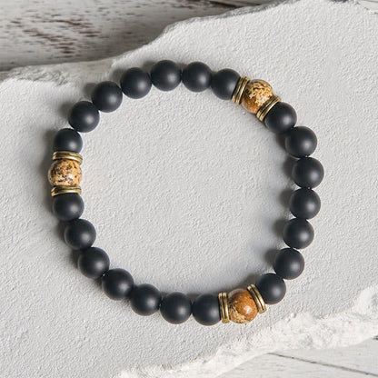Buddhist Blessing Natural Frosted Black Onyx Picture Jasper Fortune Bracelet