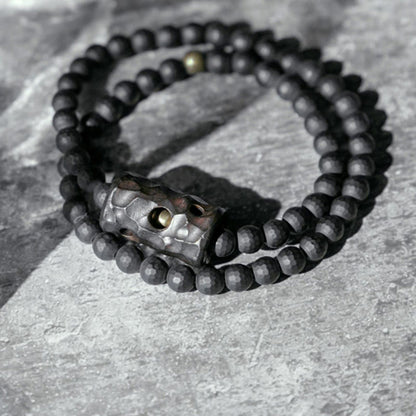Buddhist Blessing Frosted Cut Surface Black Onyx Ebony Double Wrap Protection Bracelet